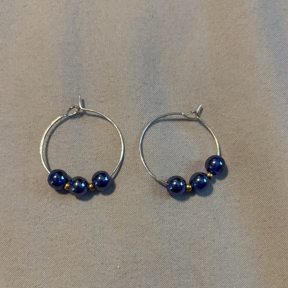 Jewelry - Elegant Silver and Blue Hoop Earrings